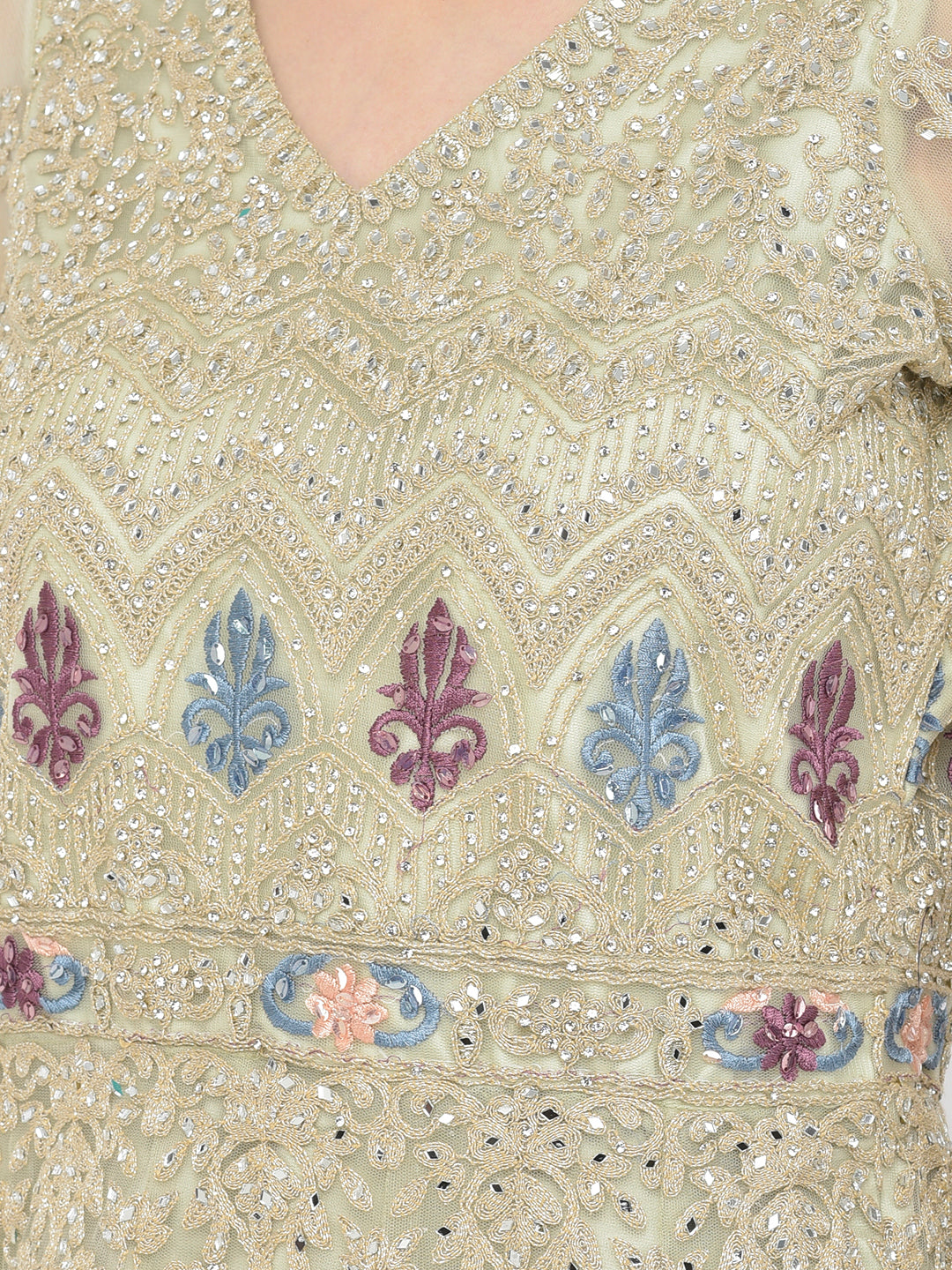 Neerus Green net embroidered sharara set - detail view 3