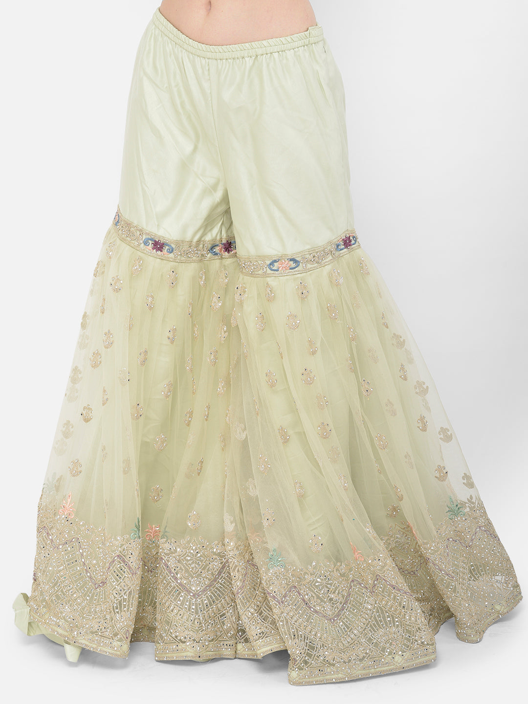 Neerus Green net embroidered sharara set - detail view 5