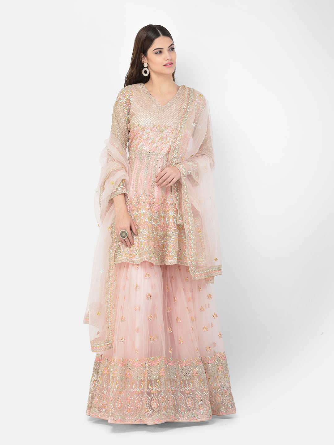 Neerus Peach Color Nett Fabric Salwar Kameez