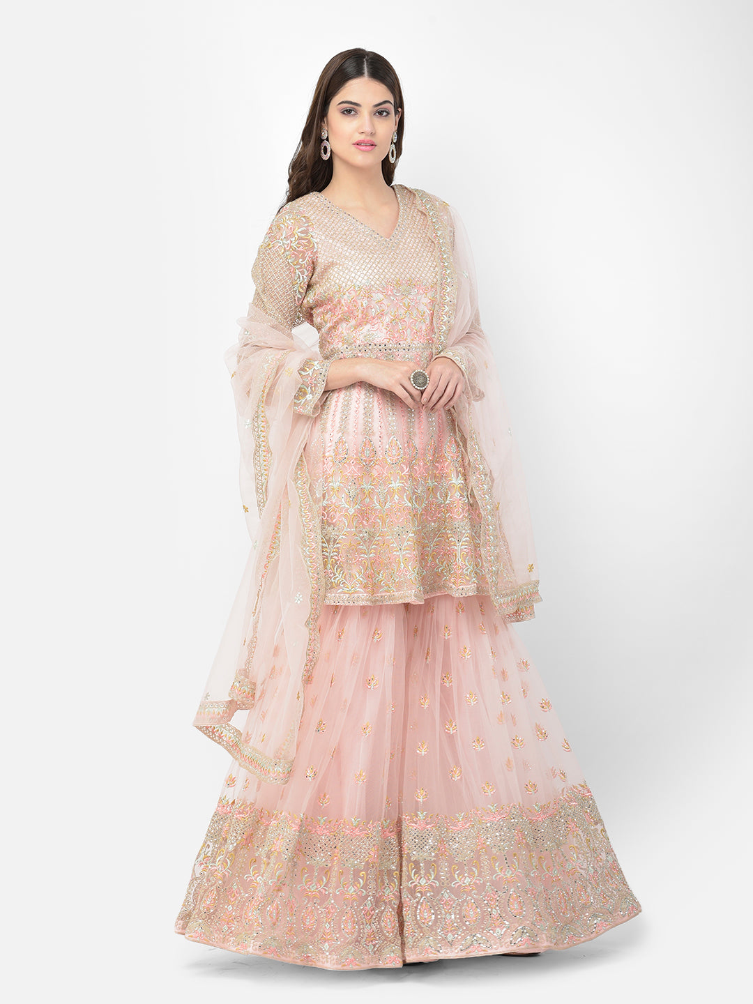 Neerus Peach Color Nett Fabric Salwar Kameez