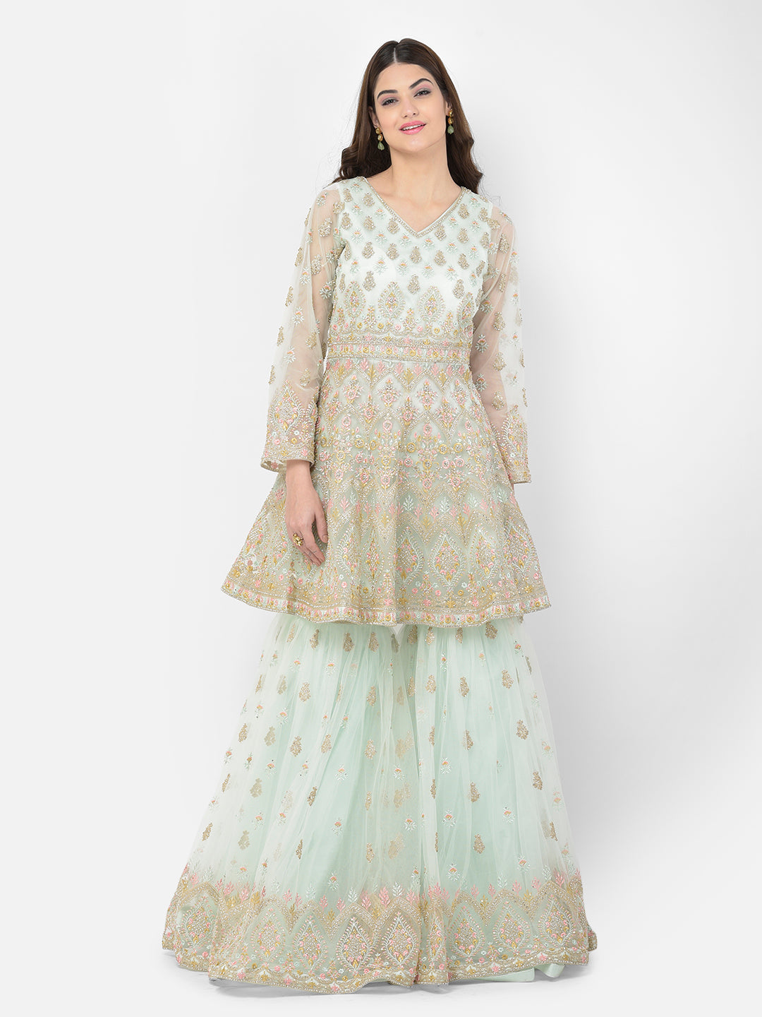 Neerus Pista Color Nett Fabric Salwar Kameez