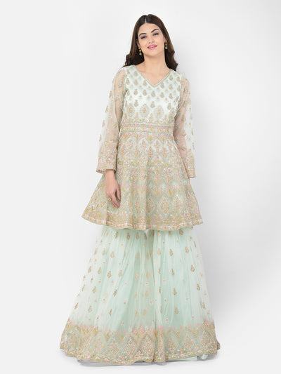 Neeru's pista color nett fabric salwar kameez
