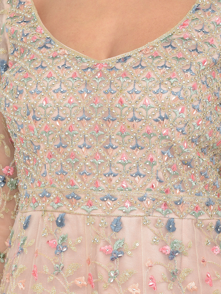 Neerus Orange net embroidered sharara set - detail view 6