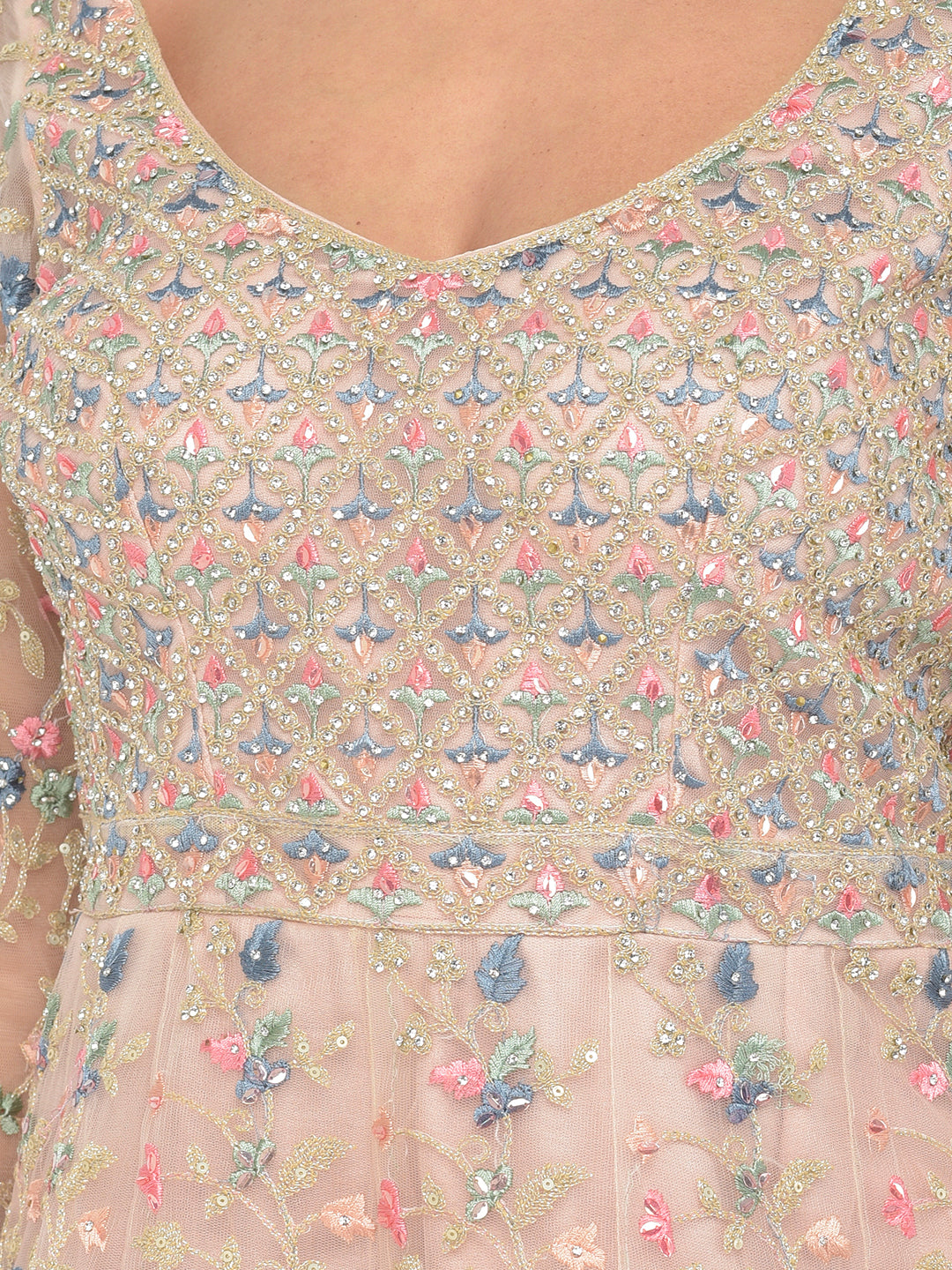 Neeru's peach color nett fabric salwar kameez