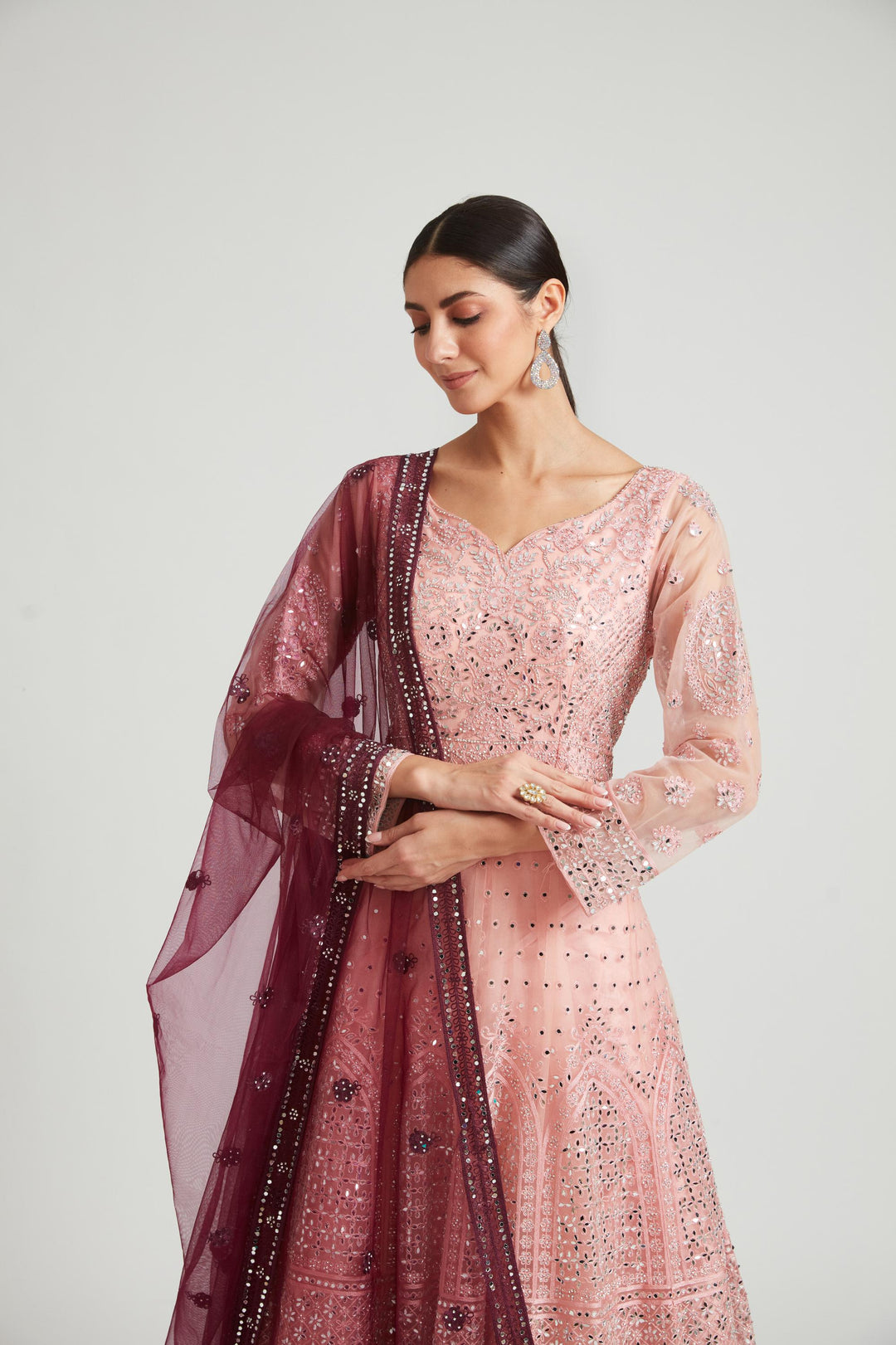Neerus Orange net embroidered dress - detail view 1