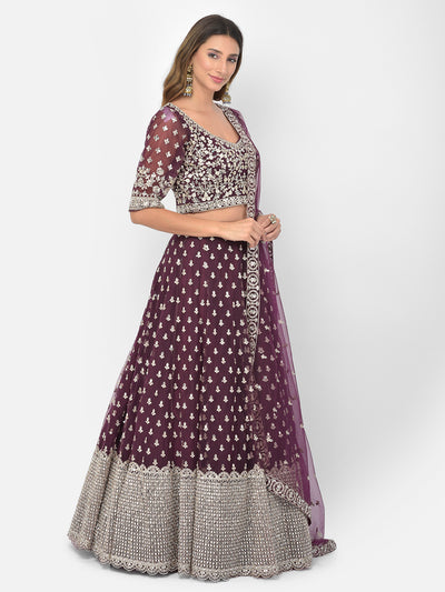 Neeru'S wine color nett fabric lehenga choli