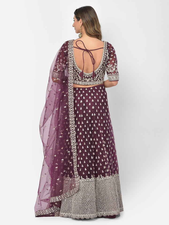 Neerus Maroon net embellished lehenga choli - detail view 1