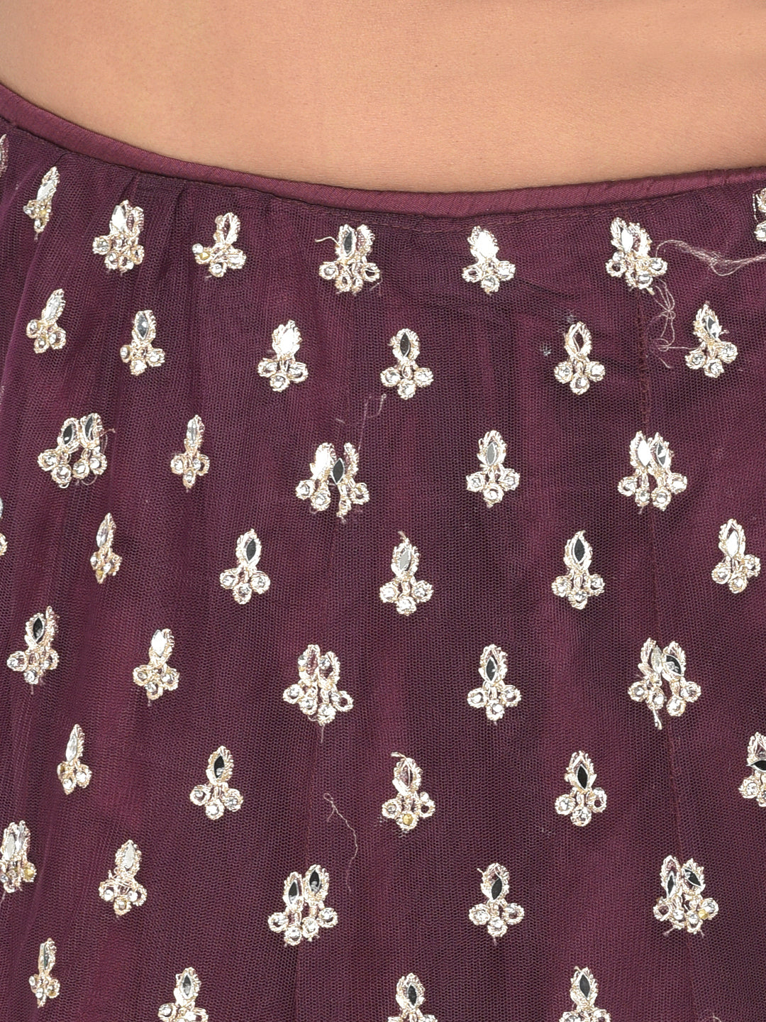 Neerus Maroon net embellished lehenga choli - detail view 2