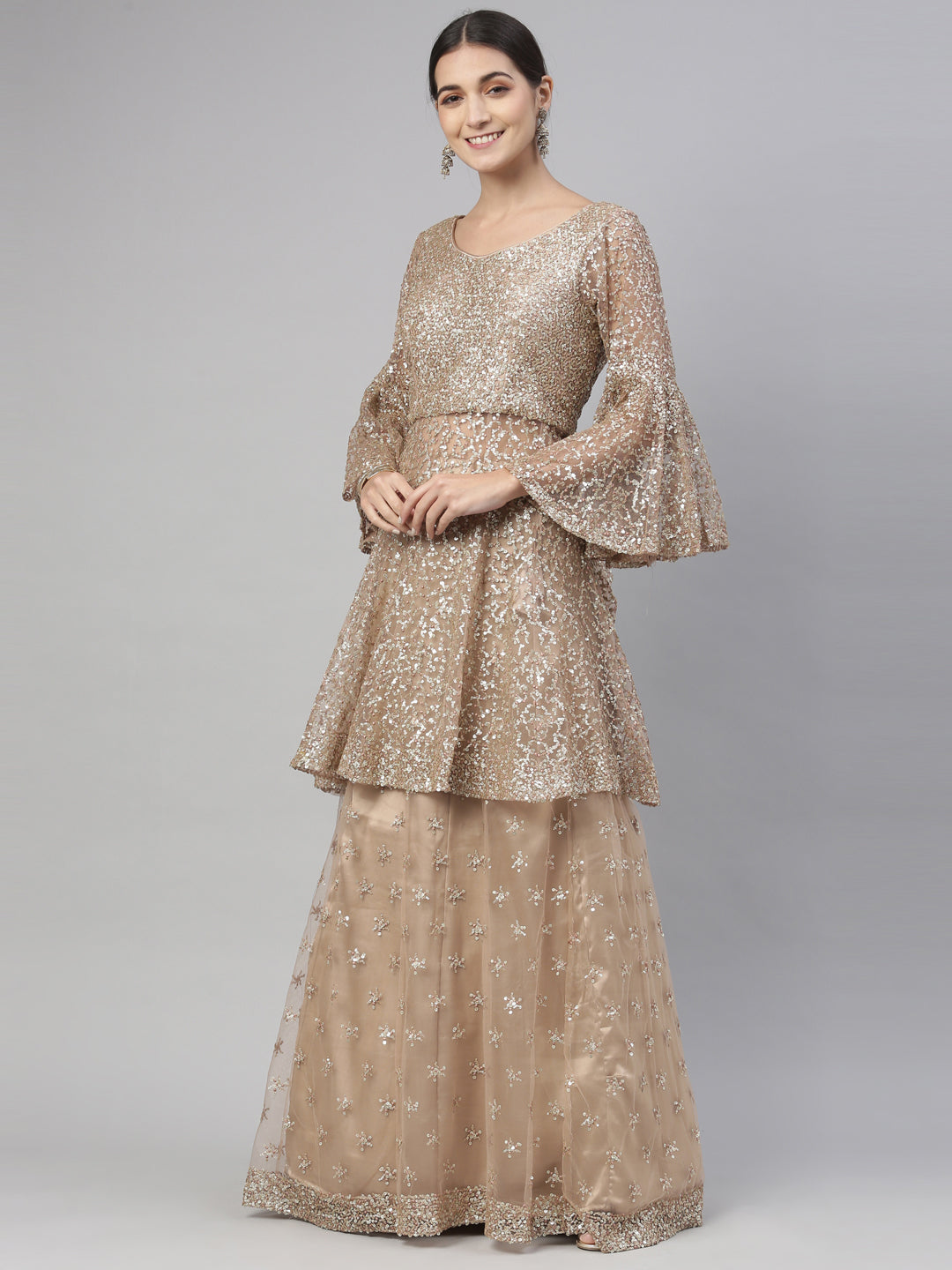 Neeru'S GOLD color, NETT fabric lehenga set