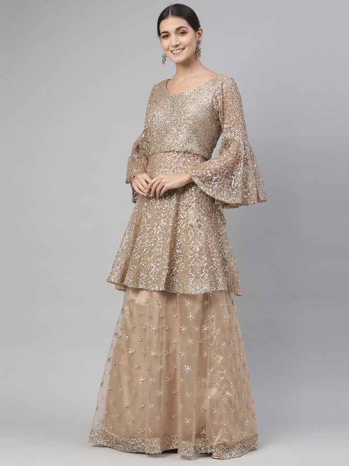 Neerus Gold Color Nett Fabric Lehenga Set