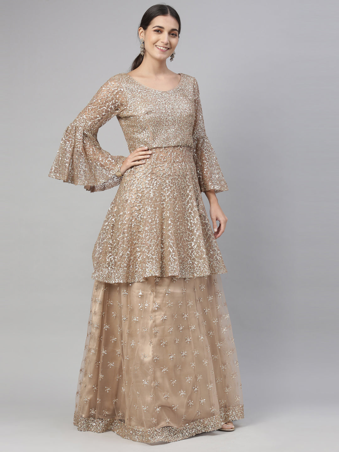Neerus Gold Color Nett Fabric Lehenga Set