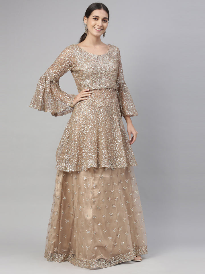 Neerus Gold Color Nett Fabric Lehenga Set
