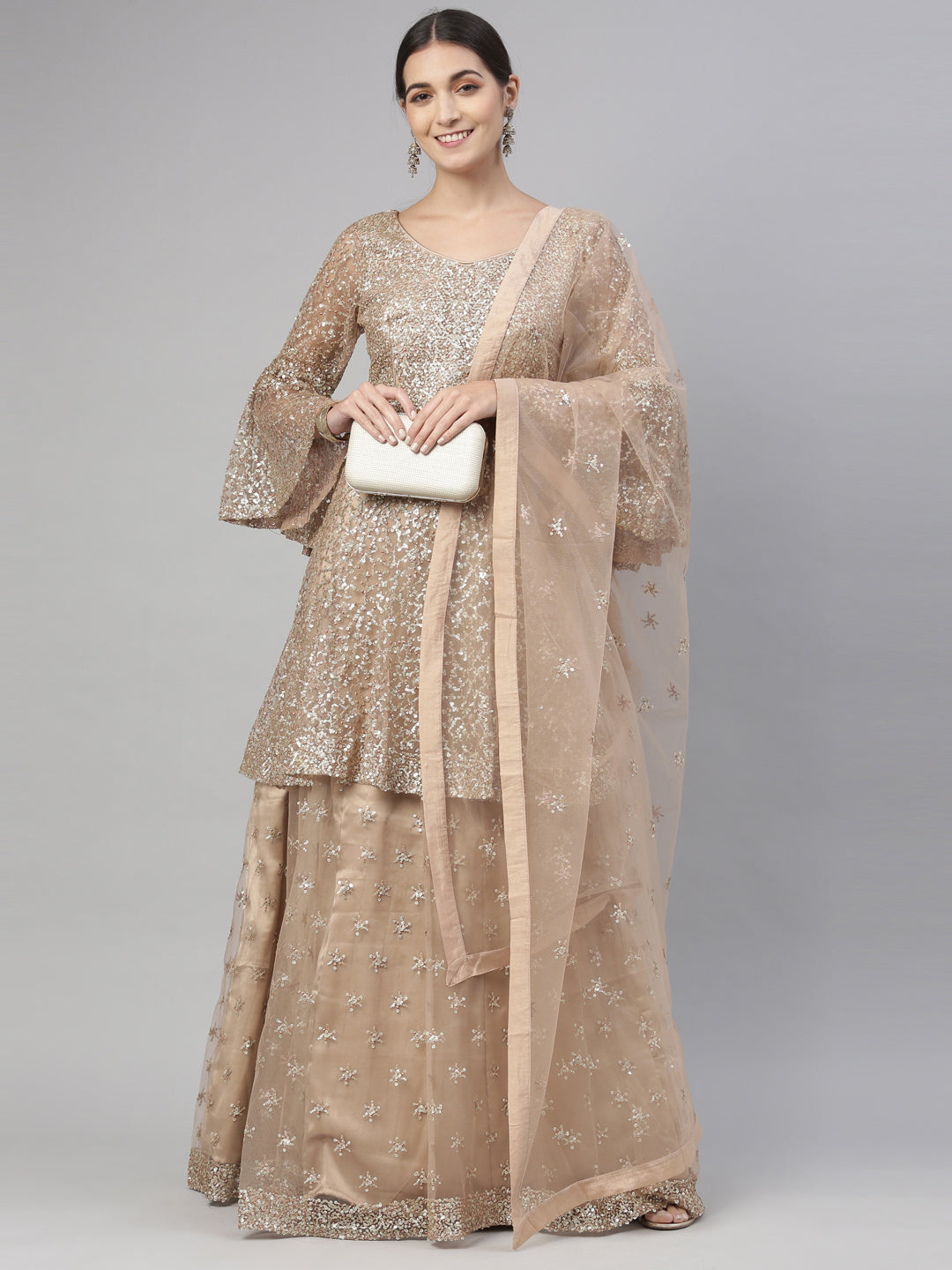 Neerus Gold Color Nett Fabric Lehenga Set
