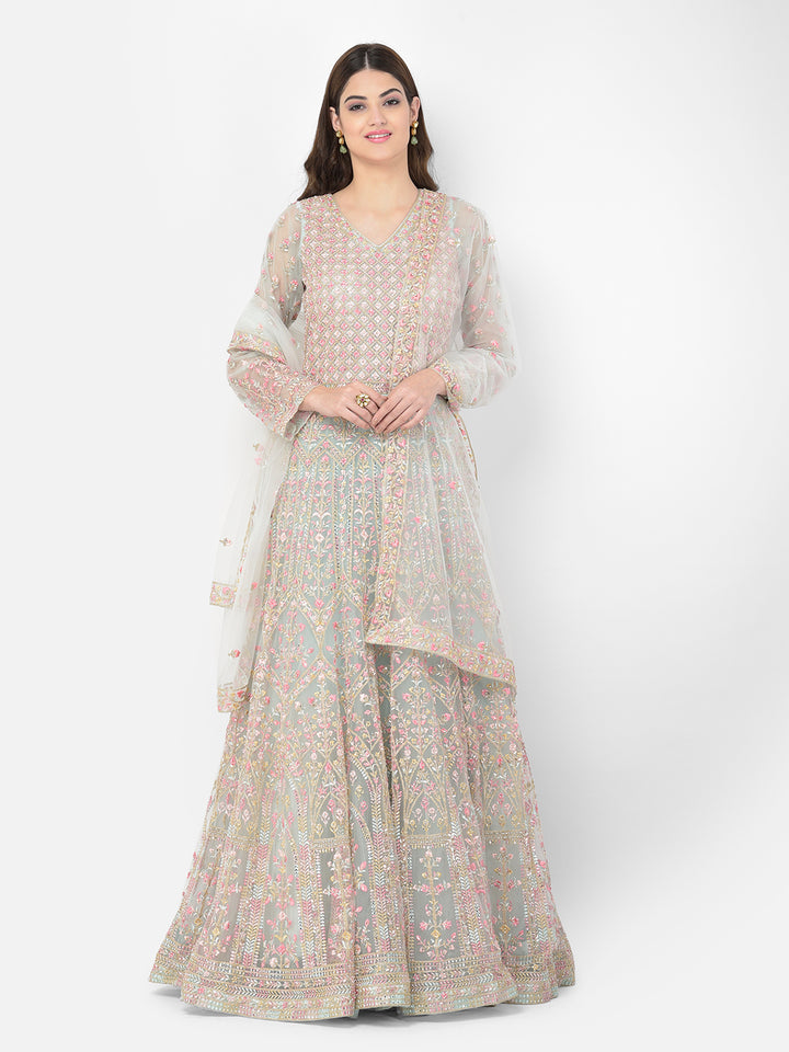 Neerus Green net embroidered suit set - detail view 5