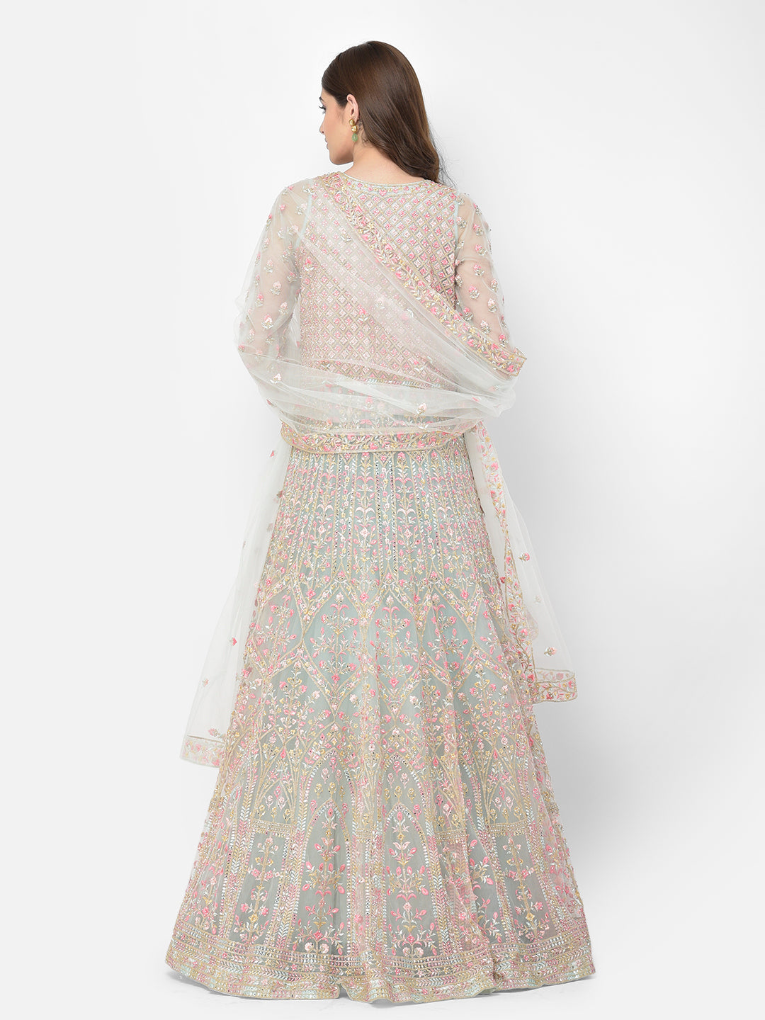 Neerus Green net embroidered suit set - detail view 2