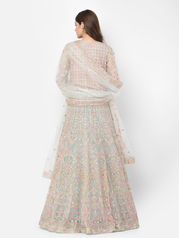 Neerus Green net embroidered suit set - detail view 2