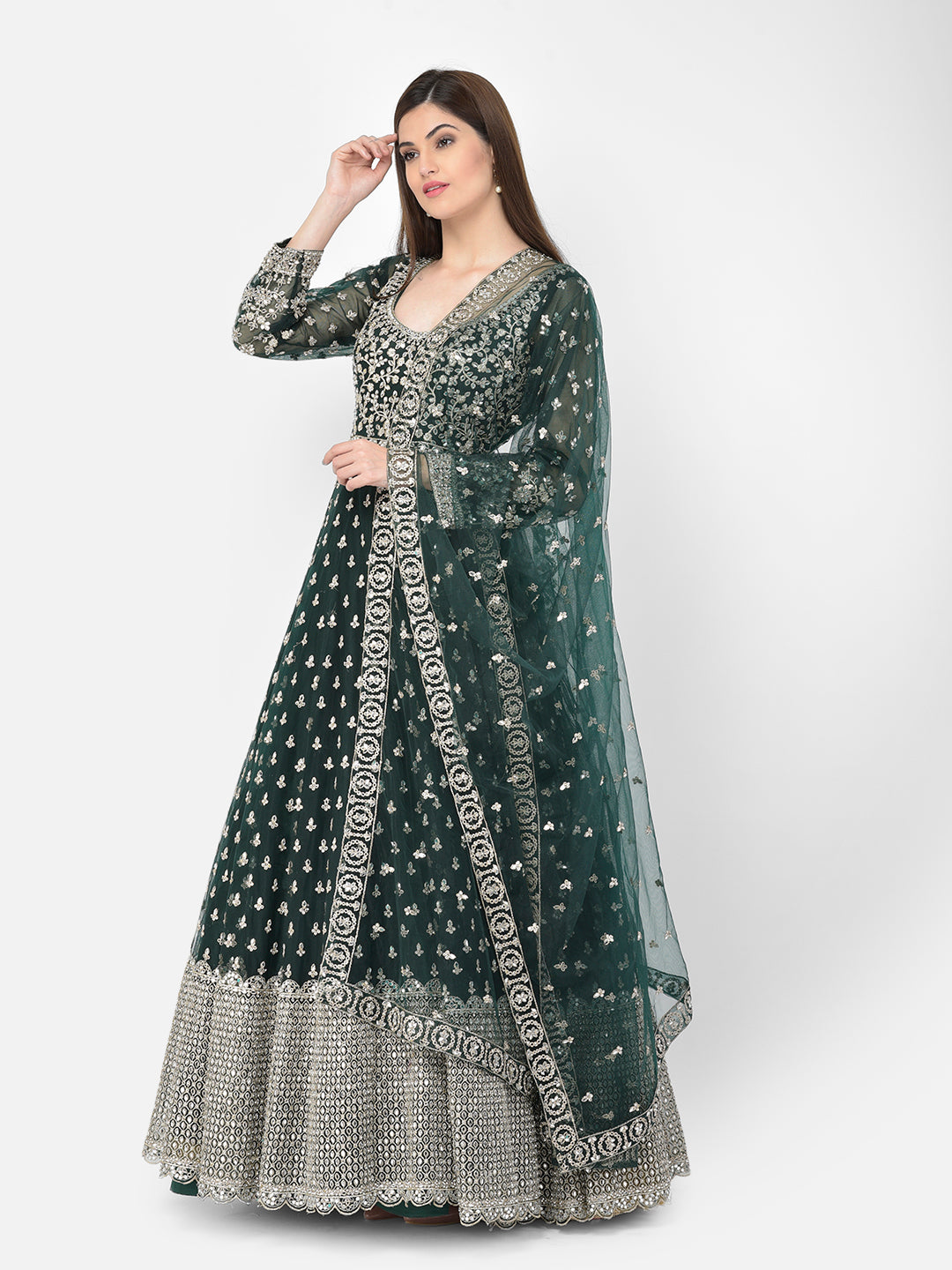 Neerus Green net embroidered anarkali suit - detail view 5