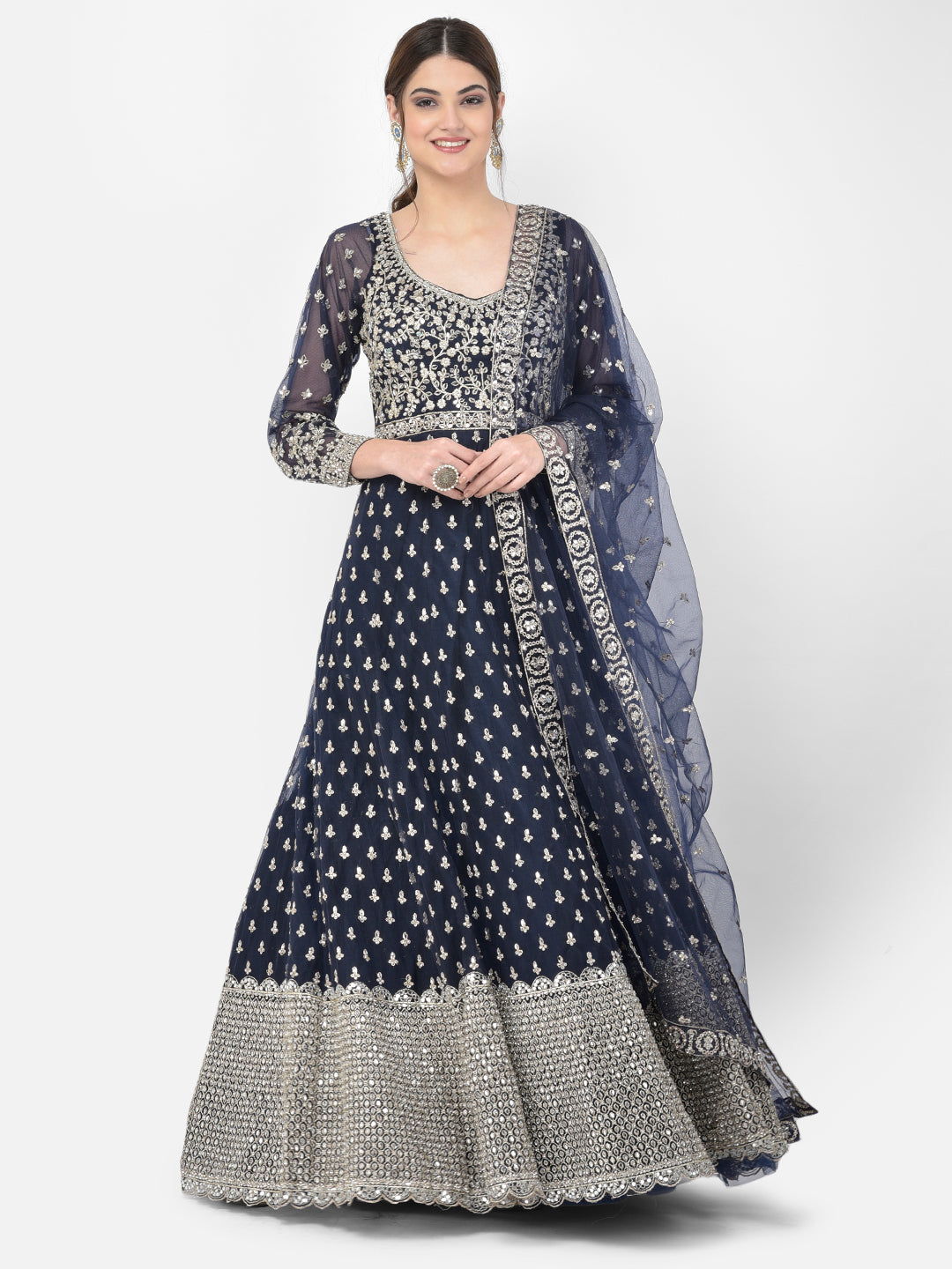 Neerus Blue net embroidered gown - detail view 3