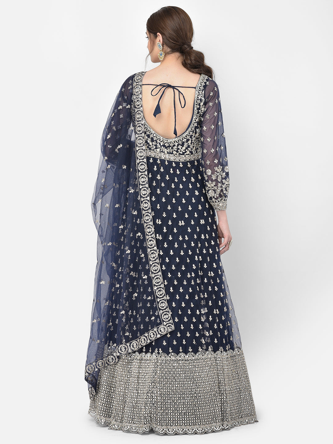 Neerus Blue net embroidered gown - side view