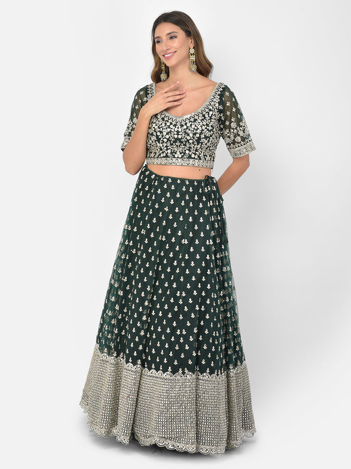 Neerus Green net embellished lehenga choli - detail view 5