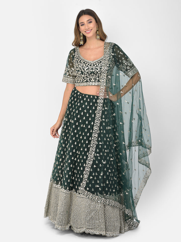 Neerus Green net embellished lehenga choli - front view