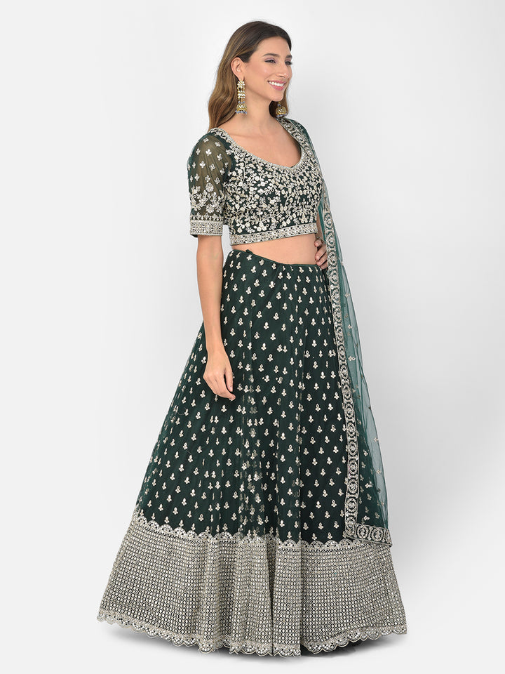Neerus Green net embellished lehenga choli - side view