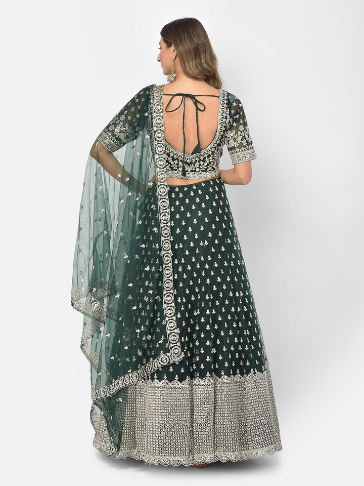 Neerus Green net embellished lehenga choli - detail view 1