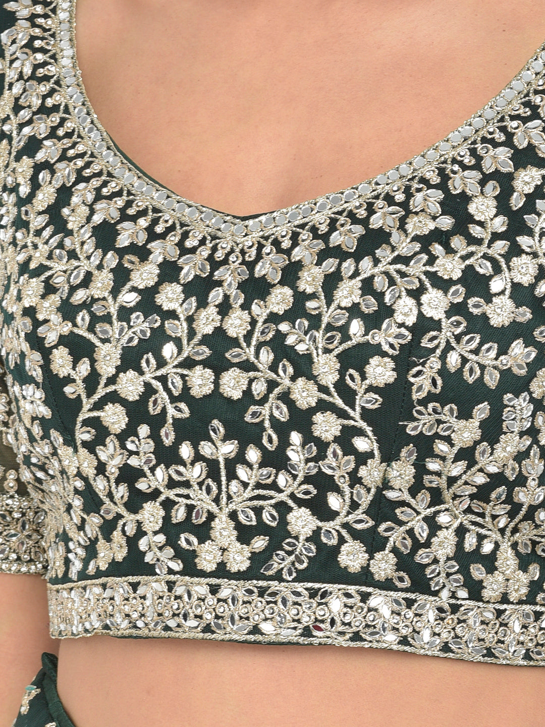 Neerus Green net embellished lehenga choli - detail view 4