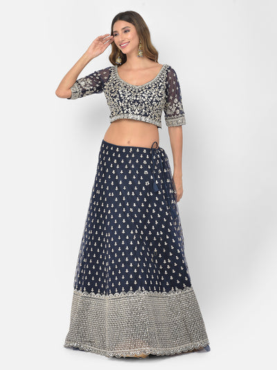 Neeru'S navy blue color nett fabric lehenga choli