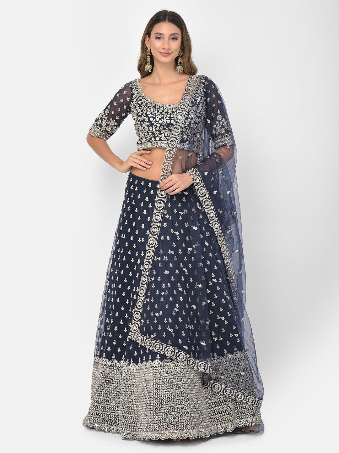 Neeru'S navy blue color nett fabric lehenga choli