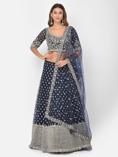 Neeru'S navy blue color nett fabric lehenga choli
