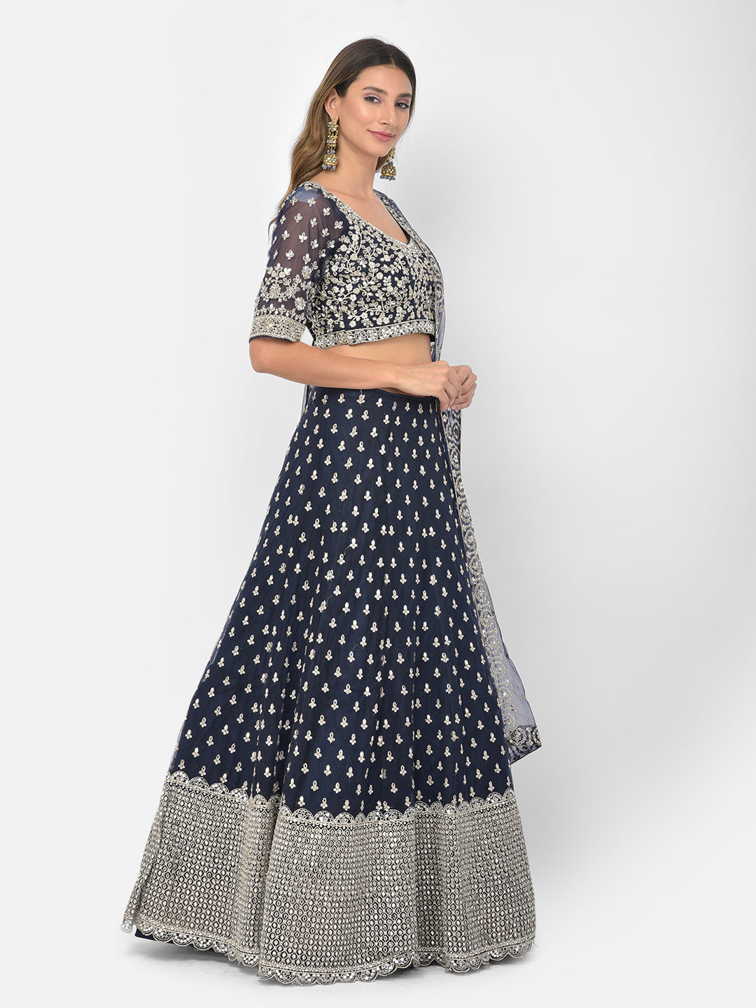 Neeru'S navy blue color nett fabric lehenga choli