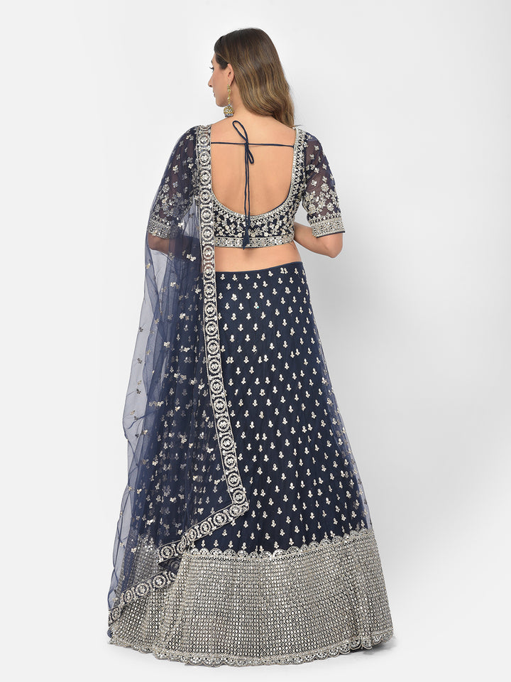 Neerus Blue net embellished lehenga choli set - detail view 1