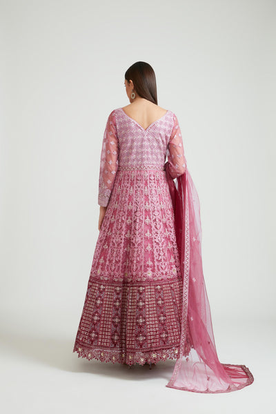 Neeru'S PURPLE Color NETT Fabric Gown With Dupatta