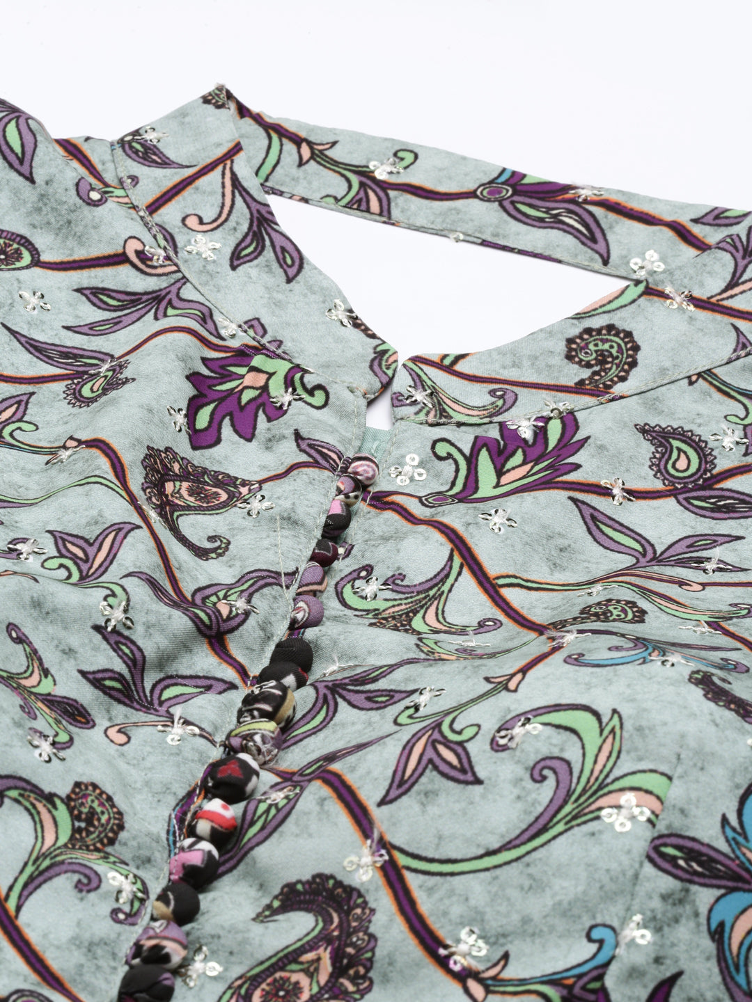 Neerus Green modal printed dress - back view