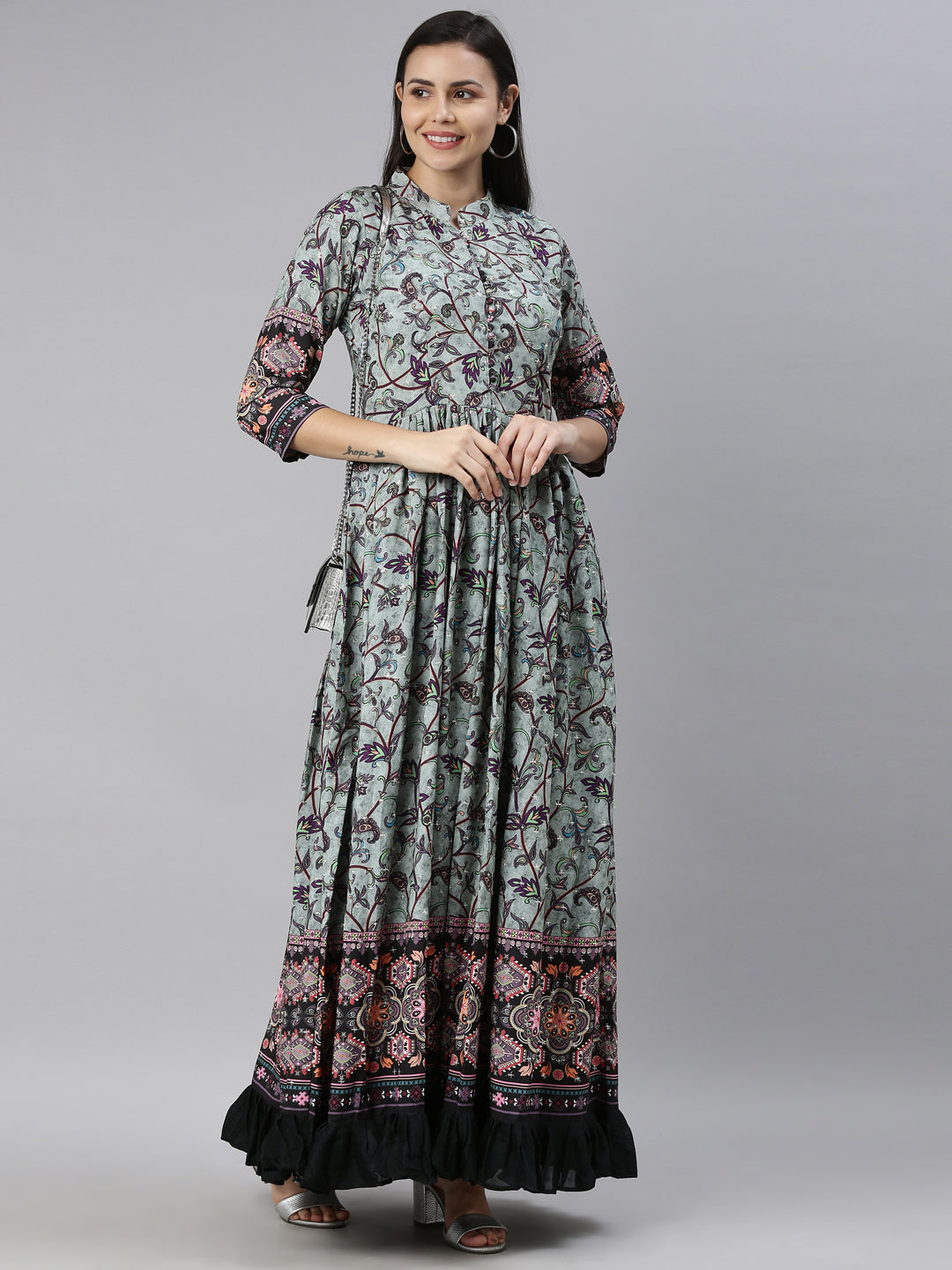 Neeru's Pista Color Model Fabric Dress