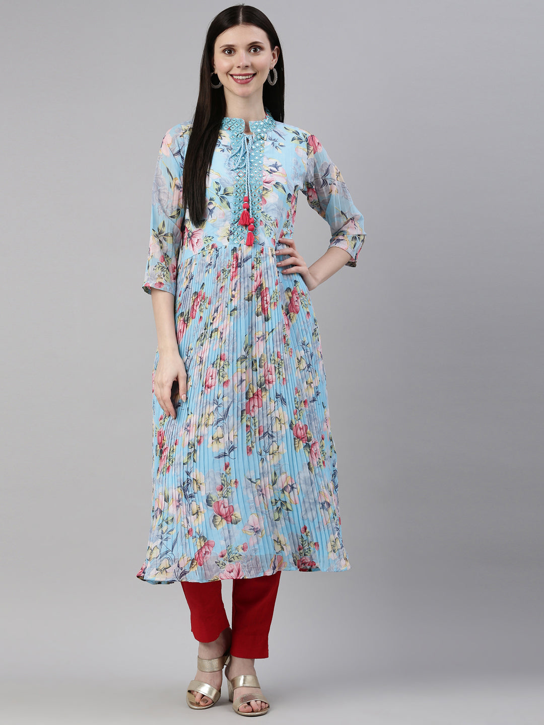 Neerus Ferozi Color Georgette Fabric Kurta