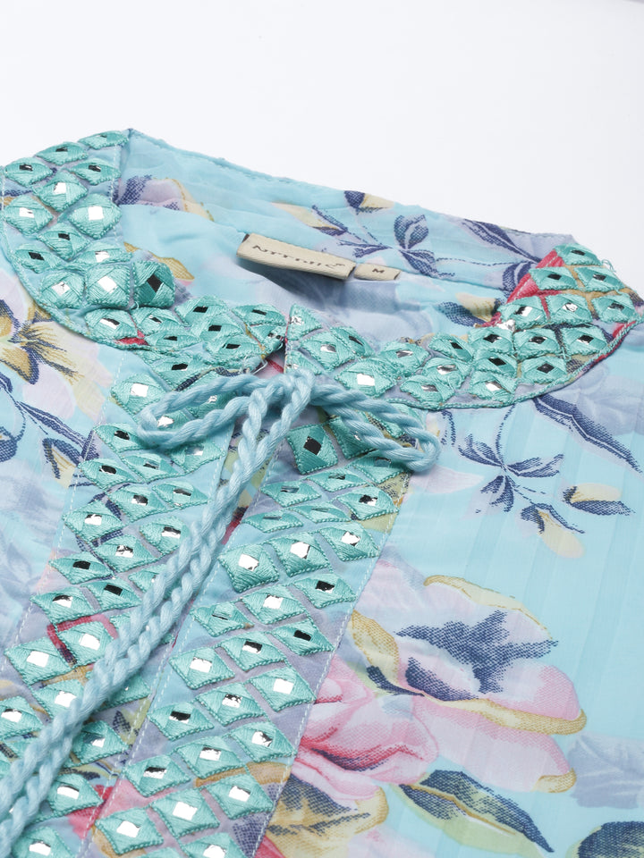 Neerus Ferozi Color Georgette Fabric Kurta