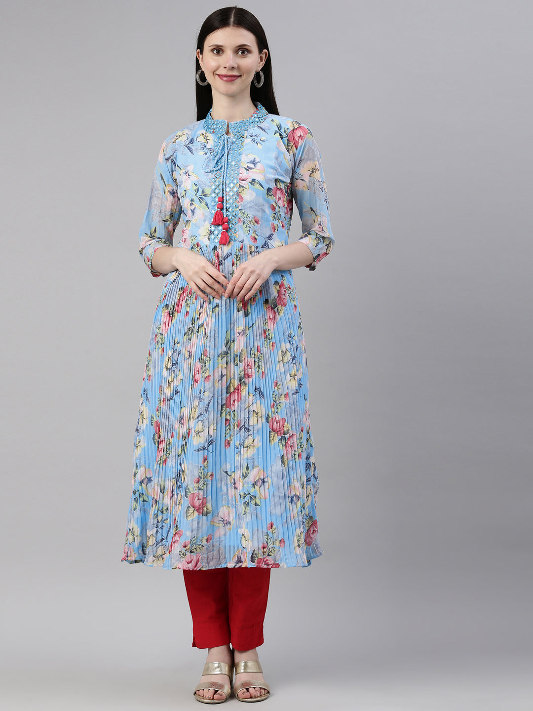 Neerus Ferozi Color Georgette Fabric Kurta