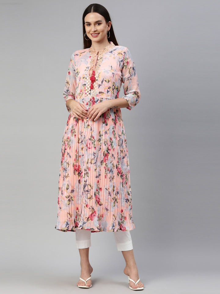 Neerus Orange georgette straight kurti - detail view 5