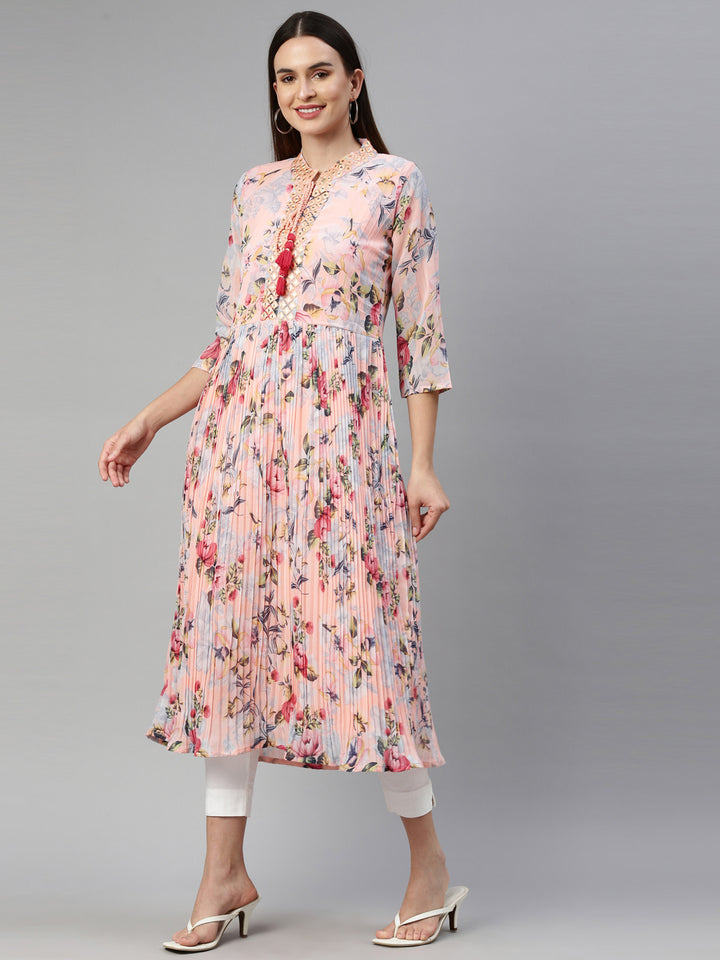 Neerus Orange georgette straight kurti - side view