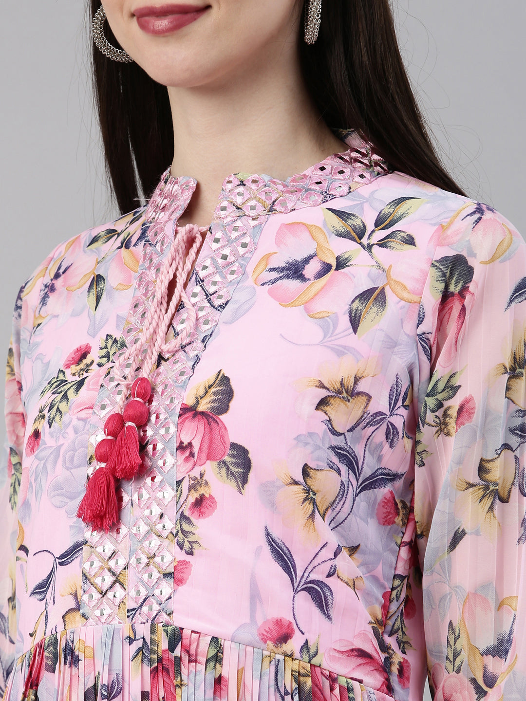 Neerus Pink georgette straight kurti - detail view 5