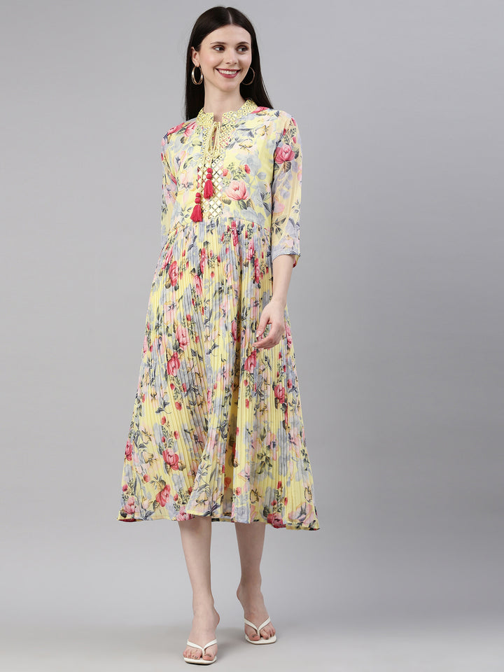 Neerus Yellow Color Georgette Fabric Kurta