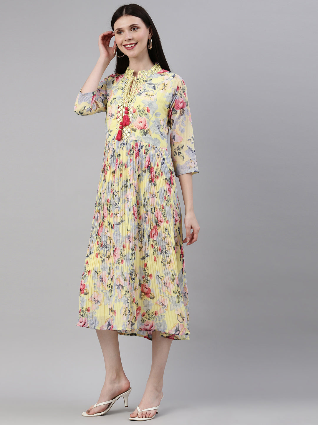 Neerus Yellow Color Georgette Fabric Kurta