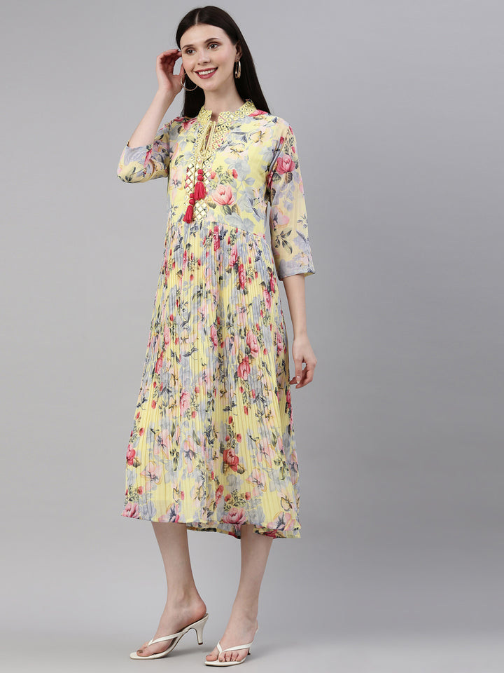 Neerus Yellow Color Georgette Fabric Kurta