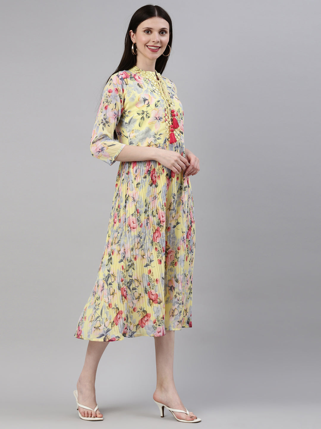 Neerus Yellow Color Georgette Fabric Kurta