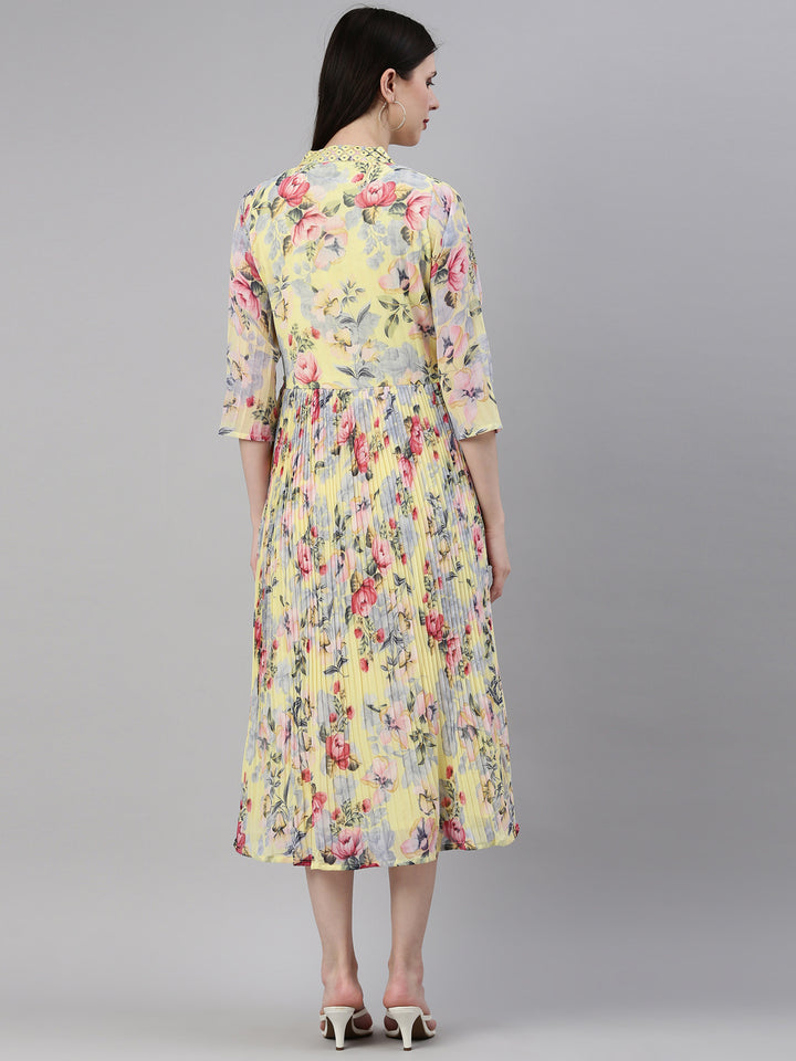 Neerus Yellow Color Georgette Fabric Kurta