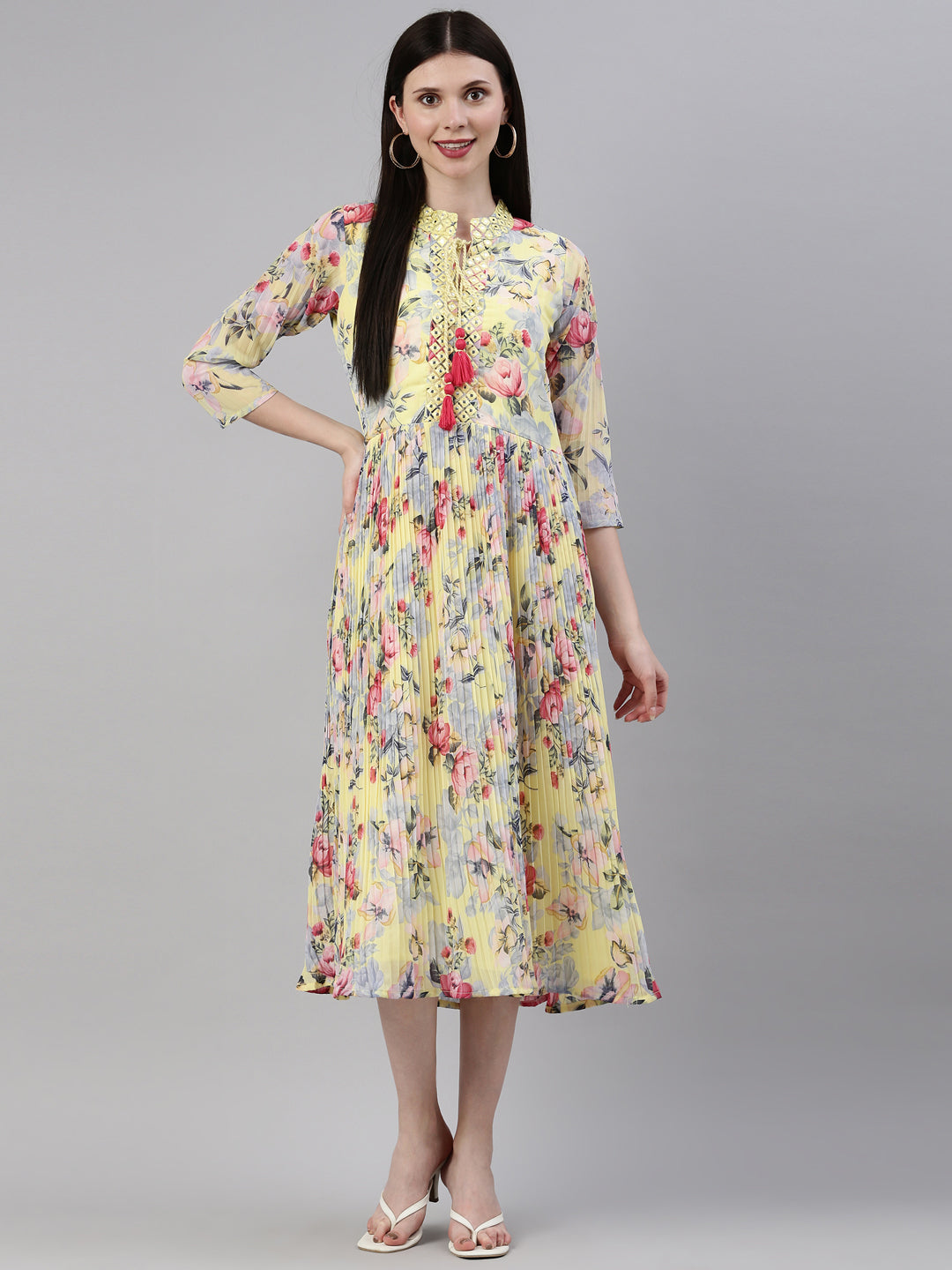 Neerus Yellow Color Georgette Fabric Kurta