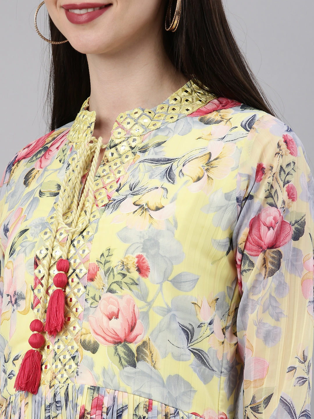 Neerus Yellow Color Georgette Fabric Kurta