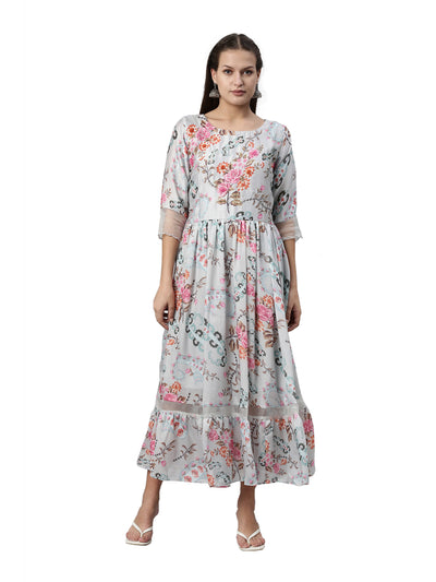 Neeru's Grey Color Satin Fabric Kurta